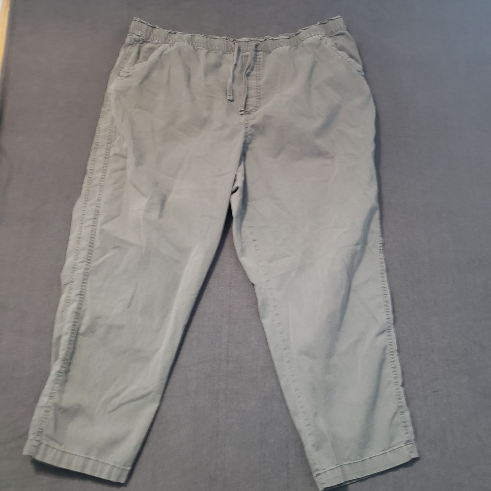 Sonoma Pants Womens 1X Green Elastic Waist Drawstring Tapered Trousers